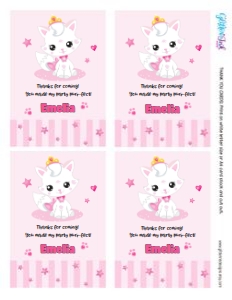 Kitty cat birthday party thank you card design preview