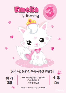 Kitty cat birthday party invitation - posh pink princess kitten design preview