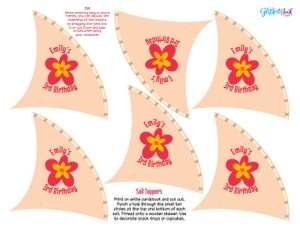 Moana cupcake wrappers and flower toppers design preview