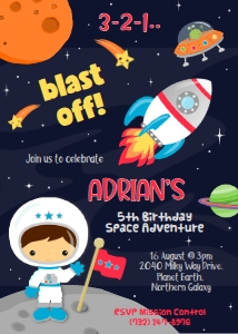 Space party invite boy astronaut design preview