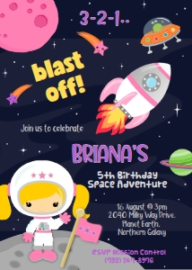 Space party invitation girl blonde design preview