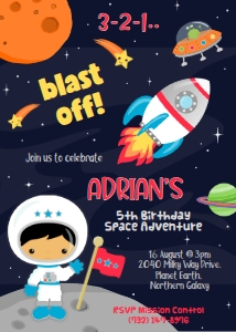 Space party invitation boy3 design preview