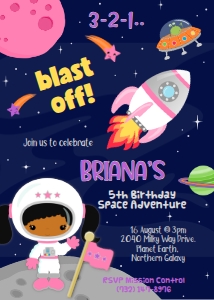 Space party invitation girl4 design preview