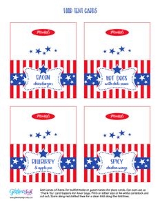 Fourth of July food tent cards: 4th of July food tent cards