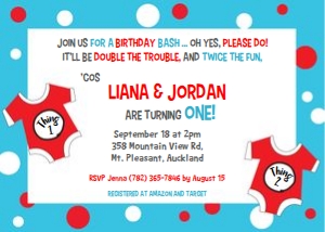 Twins 1st birthday invitation design preview