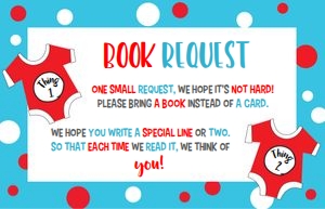 Twins book request single: Twins baby shower set