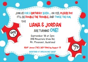 Twins 1st birthday invitation wavy design preview