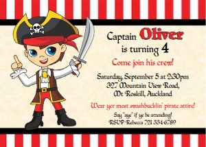 Pirate invitation red boy design preview