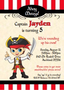 Pirate invitation boy red design preview