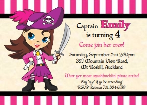 Pirate invitation pink girl design preview