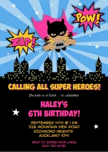 Pink Batgirl invitation: Pink Batgirl invitation