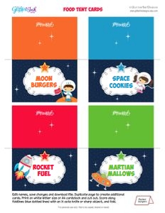 Space food tent cards MIXED: Space food cards MIXED
