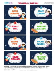 Space food labels MIXED: Space food cards MIXED