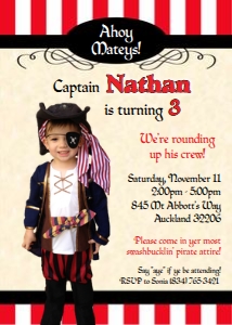 Pirate photo invitation boy red design preview