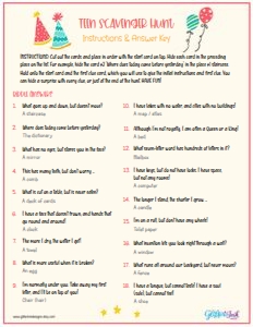 Teen answer sheet beige: Teen birthday scavenger hunt