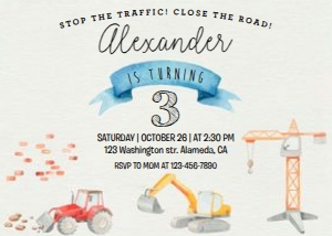 ConstructionBirthday Invitation + Mobile + Thank You card design preview