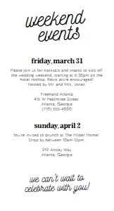 Fun Wedding Weekend Events Card for Pocket: 2989