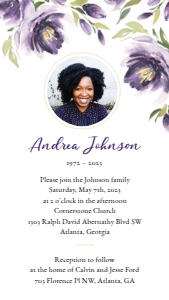 Purple Blooms Funeral Evite: Purple Blooms Funeral Evite