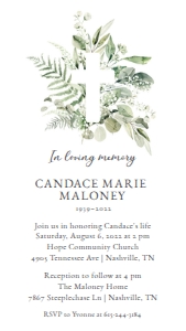 Greenery Cross Funeral Evite: Greenery Cross Funeral Evite