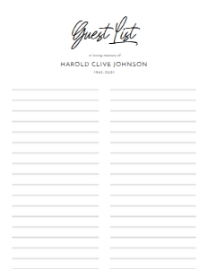 Classic Nickname Guest List Sheet: Classic Nickname Memorial Template Bundle
