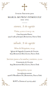 Spanish Elegant Corners Funeral Evite design preview