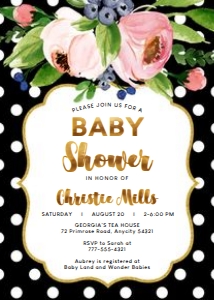 Floral Glam - Black - Baby Shower design preview
