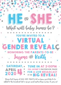 virtual gender reveal-white-confetti-invite design preview