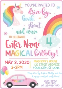 drive by unicorn rainbow invite design preview