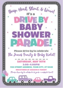 drive by baby shower parade-road-purple design preview