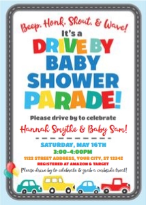drive by baby shower parade-road-blue design preview