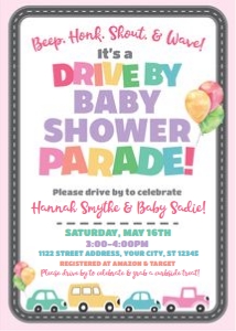 drive by baby shower parade-road-pink design preview