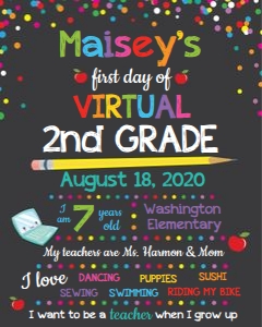 custom first day of virtual school sign-confetti design preview