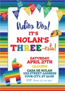 fiesta BLUE serape invite w pinata-banners-adios dos-three-esta design preview