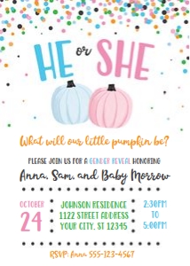 pumpkin gender reveal-white-confetti design preview