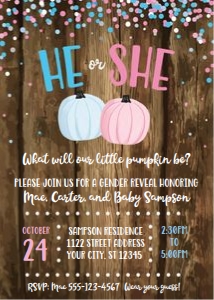 pumpkin gender reveal-wood-confetti design preview