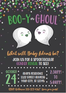 halloween-gender reveal-chalk-confetti-ghosts-purple green design preview