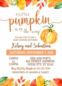 little pumpkin baby shower-leaves-neutral design preview
