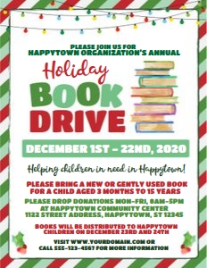 holiday book drive stripes and lights design preview