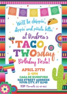taco twosday fiesta serape invite w cactus pinata papel picado paper fans-banners-chippin dippin design preview