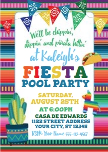 fiesta pool party invite-serape-cactus taco pinata-banner design preview