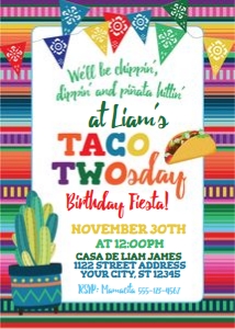 fiesta tacotwosday invite-serape-cactus and taco-banner design preview