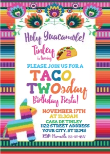 fiesta serape invite w pinata and taco-holy guac-floral design preview