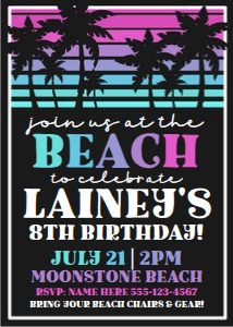 beach-pink purple teal palm trees-black design preview