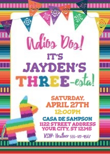fiesta serape invite w pinata-banners-pink-adios dos-three-esta-notaco design preview