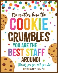 cookie crumbles-staff-white-rainbow confetti-sign design preview