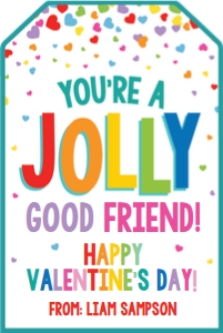 jolly good friend valentine-hearts-rainbow-teal design preview