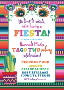 birthday fiesta serape invite w cactus and taco-taco twosday-no time to siesta design preview