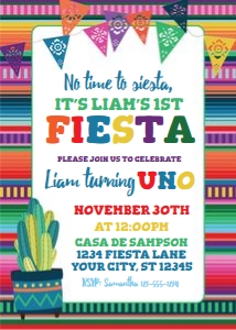 1st birthday fiesta serape invite w cactus-red-EDITABLE design preview
