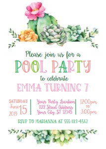 pool party-cactus and succulent bracket-invite-editable design preview