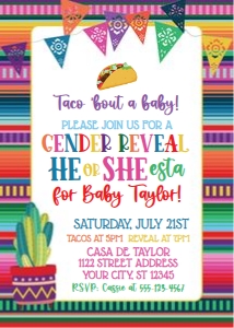 fiesta gender reveal-serape-invite w cactus and banners-he or she esta design preview
